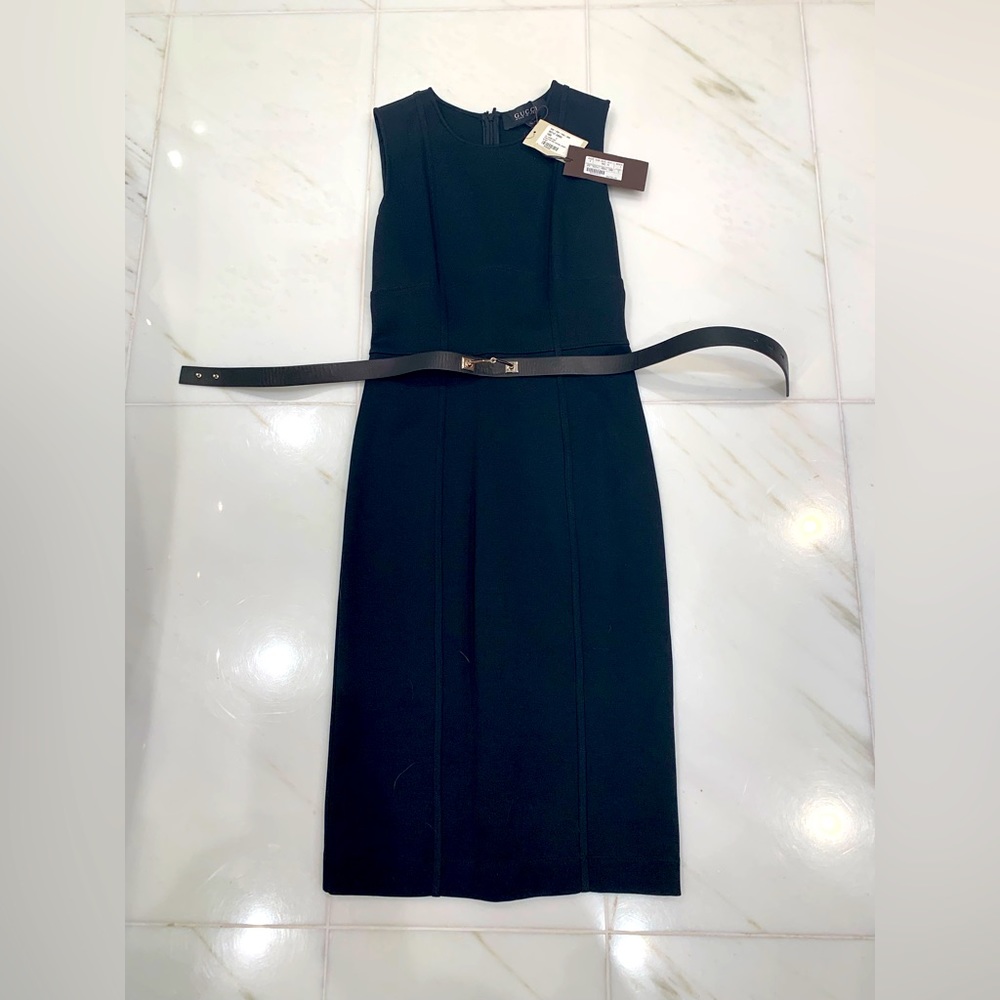 Gucci dress size large bodycon new with tags horsebit belt black